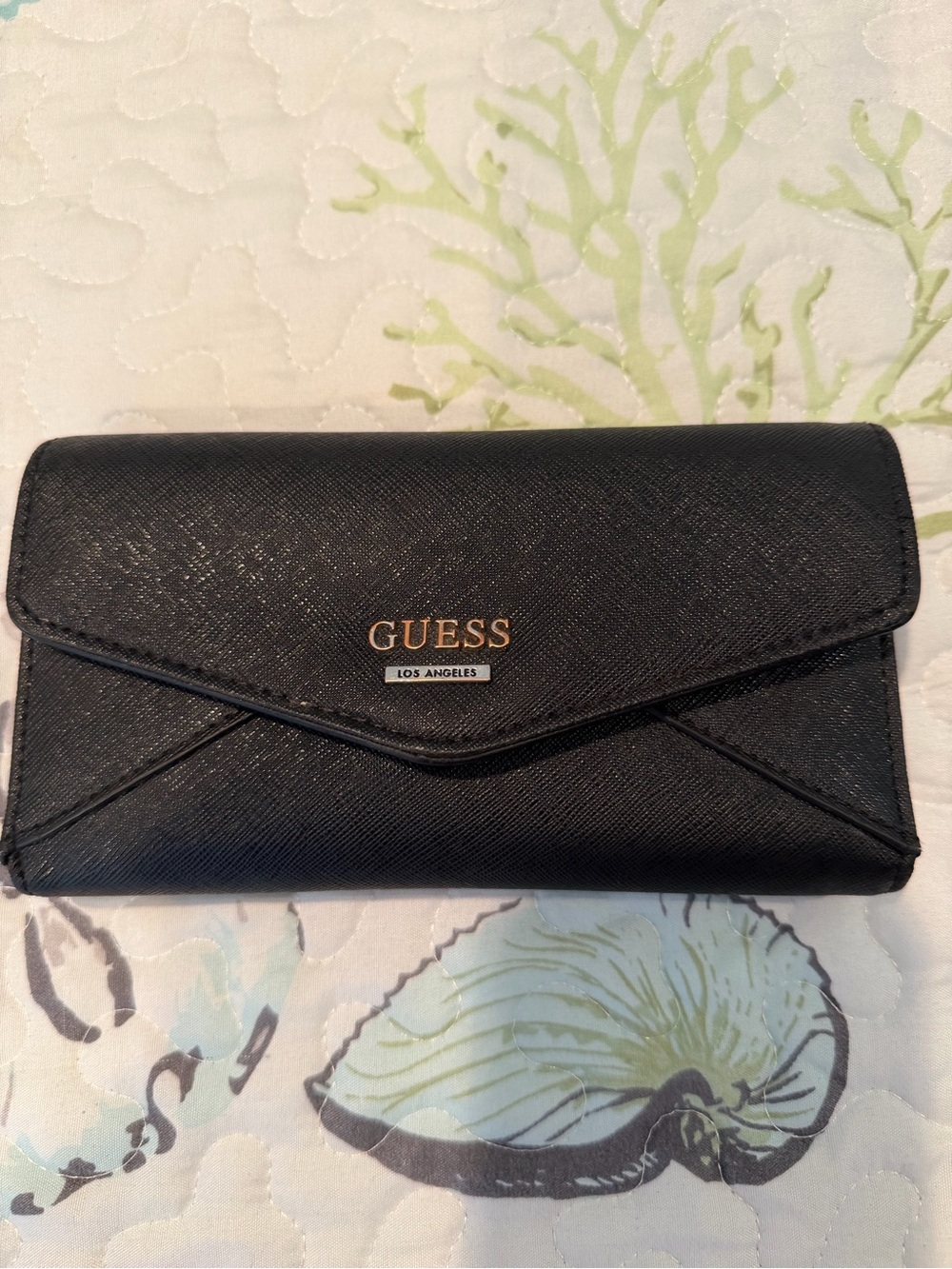 GUESS Black Wallet with Gold Logo Accent